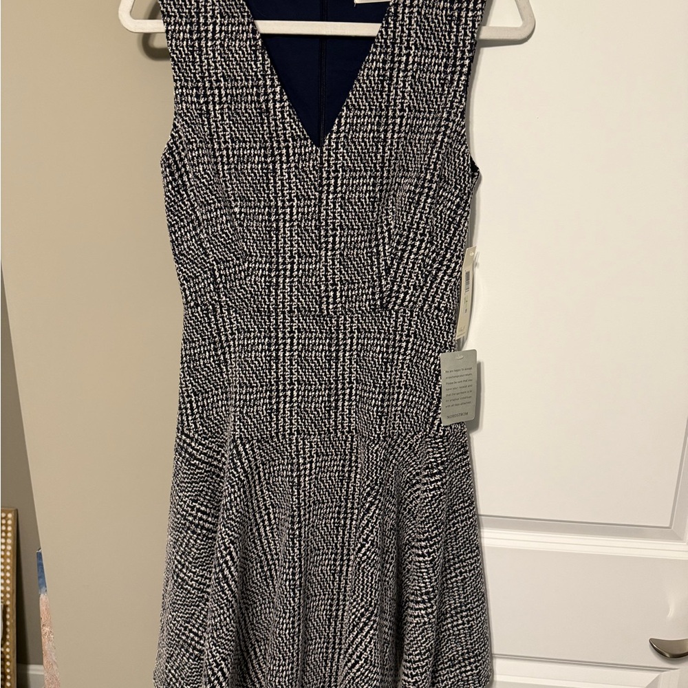 Eliza J Navy and White Tweed Dress